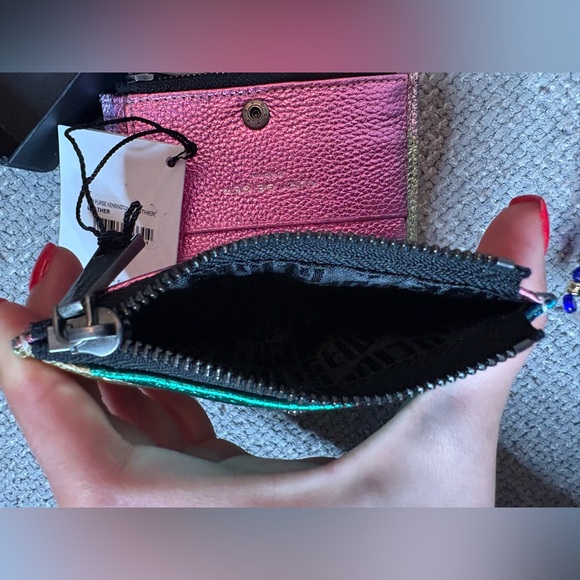 Kurt Geiger Mini Kensington Metallic Leather Bifold Wallet Pink Multi Eagle Head - Picture 11 of 16